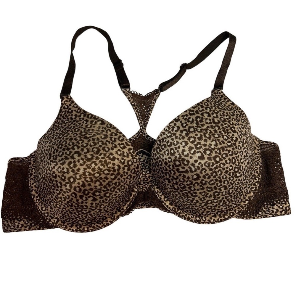 Maidenform Leopard Print Front Close Racerback Underwire Bra 38B Brown Lace - Picture 2 of 8